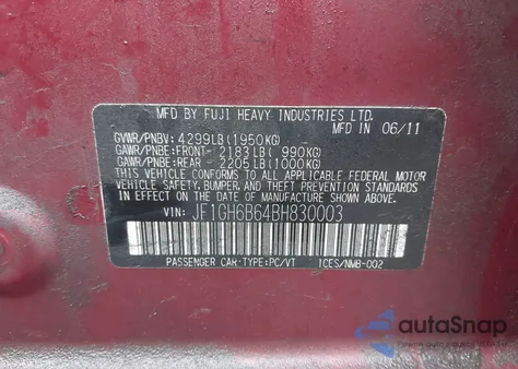 2011 Subaru Impreza 2.5I Premium from USA, damaged, VIN JF1GH6B64BH830003